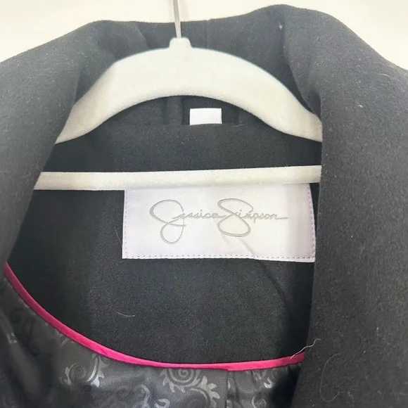 Jessica Simpson Black Trench Coat with Notched Lapel and Long Sleeves - Picture 3 of 7